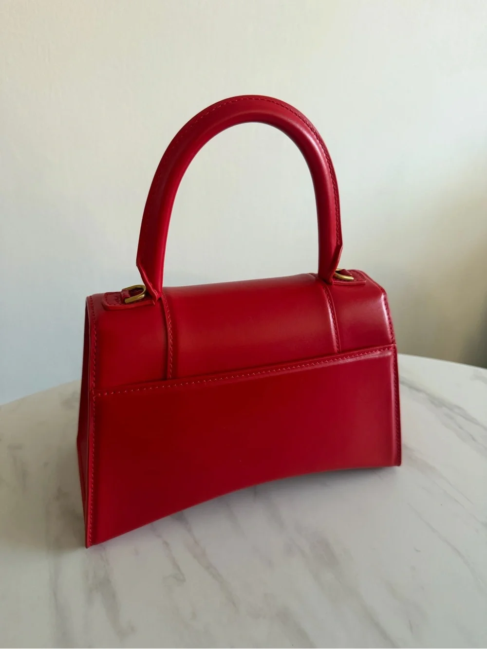 Balenciaga Red Hourglass Top Handle Satchel with Gold 'B' Logo